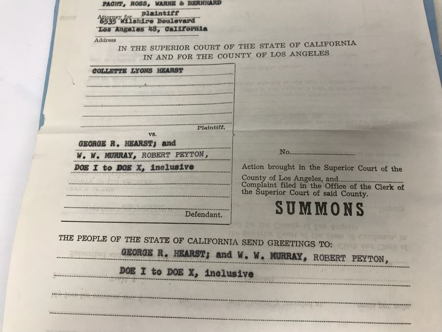 Official Signed Divorce Papers Between Actress Collette Lyons Hearst And George R. Hearst, Heartfelt Handwritten Draft And Typed Letter From Collette Lyons Regarding George Hearst And Other Documents Regarding George Hearst And Collette Lyons Hearst [Photo 4]