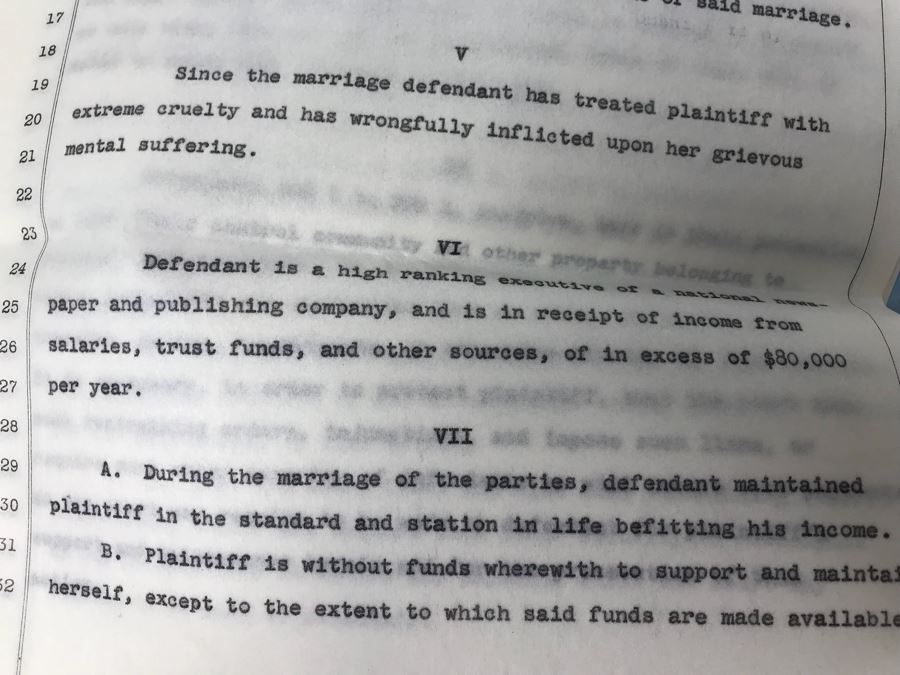 Official Signed Divorce Papers Between Actress Collette Lyons Hearst And George R. Hearst, Heartfelt Handwritten Draft And Typed Letter From Collette Lyons Regarding George Hearst And Other Documents Regarding George Hearst And Collette Lyons Hearst [Photo 8]