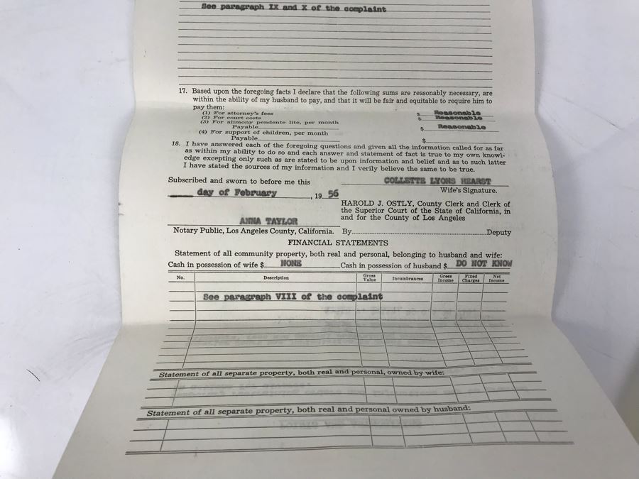 Official Signed Divorce Papers Between Actress Collette Lyons Hearst And George R. Hearst, Heartfelt Handwritten Draft And Typed Letter From Collette Lyons Regarding George Hearst And Other Documents Regarding George Hearst And Collette Lyons Hearst [Photo 36]
