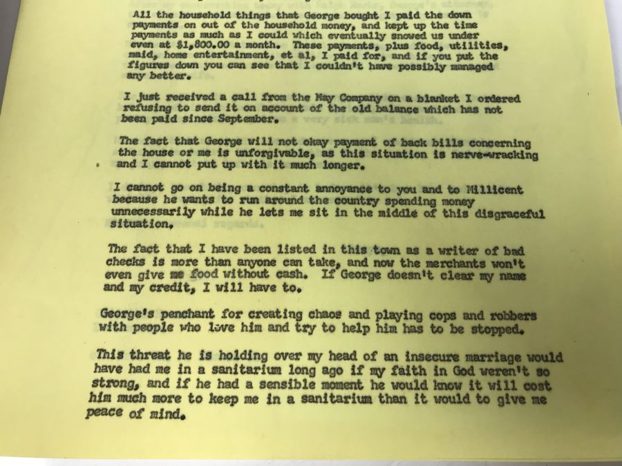 Official Signed Divorce Papers Between Actress Collette Lyons Hearst And George R. Hearst, Heartfelt Handwritten Draft And Typed Letter From Collette Lyons Regarding George Hearst And Other Documents Regarding George Hearst And Collette Lyons Hearst [Photo 17]