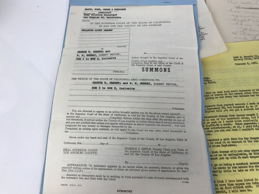 Official Signed Divorce Papers Between Actress Collette Lyons Hearst And George R. Hearst, Heartfelt Handwritten Draft And Typed Letter From Collette Lyons Regarding George Hearst And Other Documents Regarding George Hearst And Collette Lyons Hearst [Photo 3]
