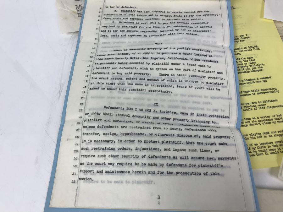Official Signed Divorce Papers Between Actress Collette Lyons Hearst And George R. Hearst, Heartfelt Handwritten Draft And Typed Letter From Collette Lyons Regarding George Hearst And Other Documents Regarding George Hearst And Collette Lyons Hearst [Photo 9]
