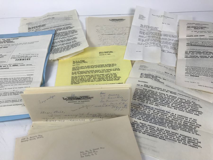 Official Signed Divorce Papers Between Actress Collette Lyons Hearst And George R. Hearst, Heartfelt Handwritten Draft And Typed Letter From Collette Lyons Regarding George Hearst And Other Documents Regarding George Hearst And Collette Lyons Hearst