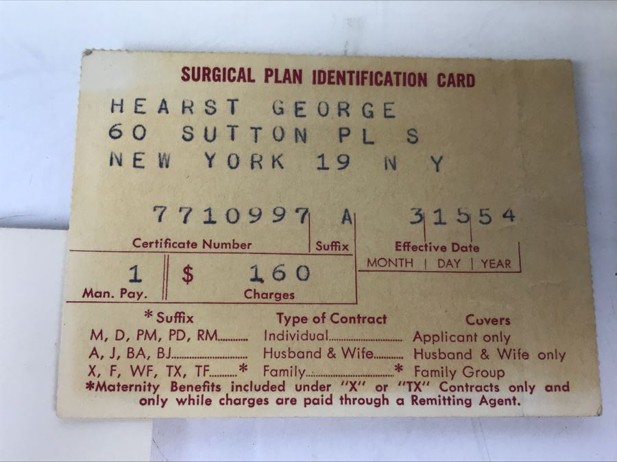 Document From The Hearst Corporation Regarding Purchasing 2 Modern Linotype Machines, Document From Doctor Miguel G. Elias, MD Regarding Healthcare Services Performed, George Hearst Surgical Plan ID Card And More (See Photos) [Photo 14]