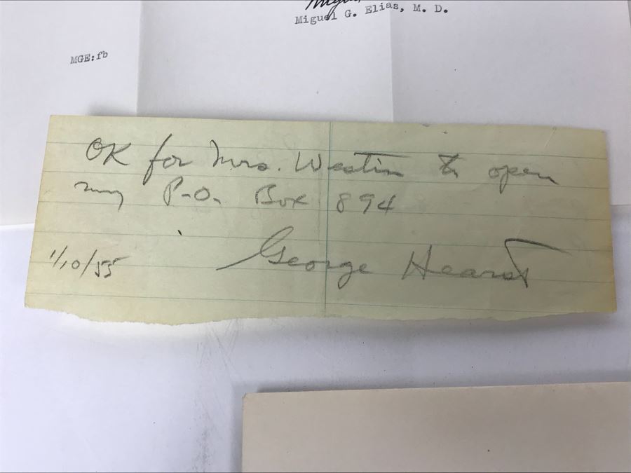 Document From The Hearst Corporation Regarding Purchasing 2 Modern Linotype Machines, Document From Doctor Miguel G. Elias, MD Regarding Healthcare Services Performed, George Hearst Surgical Plan ID Card And More (See Photos) [Photo 12]