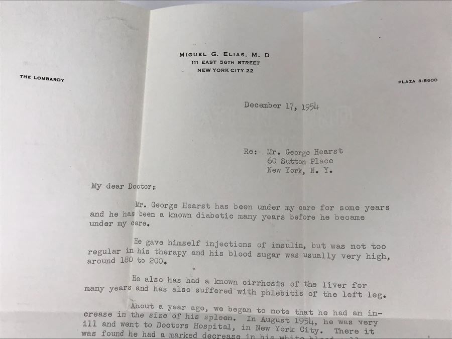 Document From The Hearst Corporation Regarding Purchasing 2 Modern Linotype Machines, Document From Doctor Miguel G. Elias, MD Regarding Healthcare Services Performed, George Hearst Surgical Plan ID Card And More (See Photos) [Photo 10]