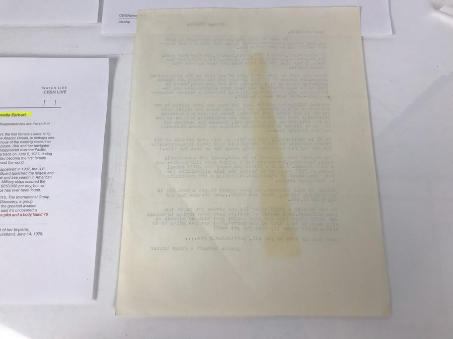 Fascinating Letter To Actress Collette Lyons Regarding Night On The Town In NYC And Mentions 'Like The Old Days...With Howard Hughes' Signed Amelia Earhart & Judge Crater (Must Read) [Photo 10]