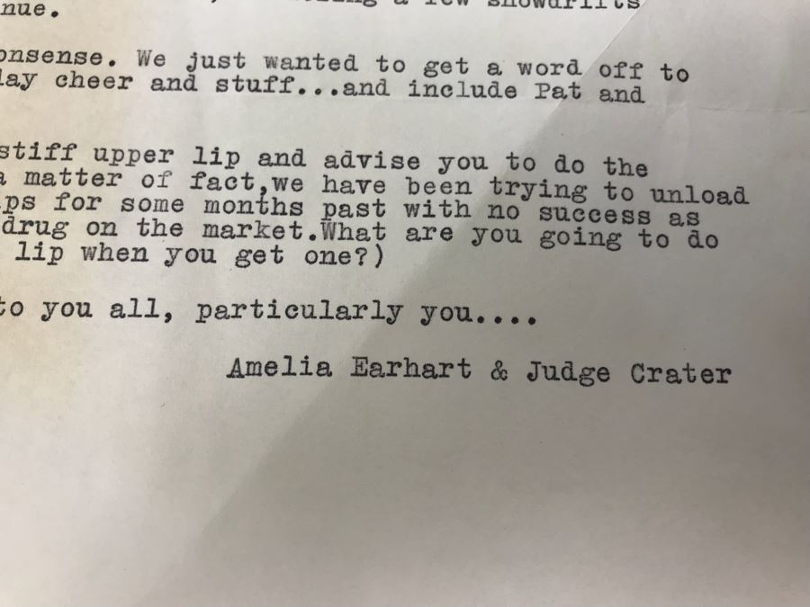 Fascinating Letter To Actress Collette Lyons Regarding Night On The Town In NYC And Mentions 'Like The Old Days...With Howard Hughes' Signed Amelia Earhart & Judge Crater (Must Read) [Photo 6]
