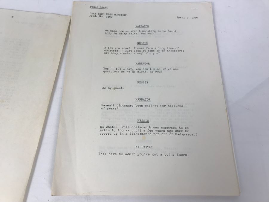 Final Draft Script For 'The Loch Ness Monster' 1970 [Photo 4]