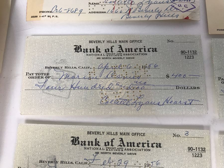 Various Bank Of America Checks Signed By Collette Lyons To Marion Davies (William Randolph Hearst's Mistress), Bank Of America Bank Statements, Bank Of America Checkbooks, Bank Statements And Other Documents (See Photos) [Photo 7]