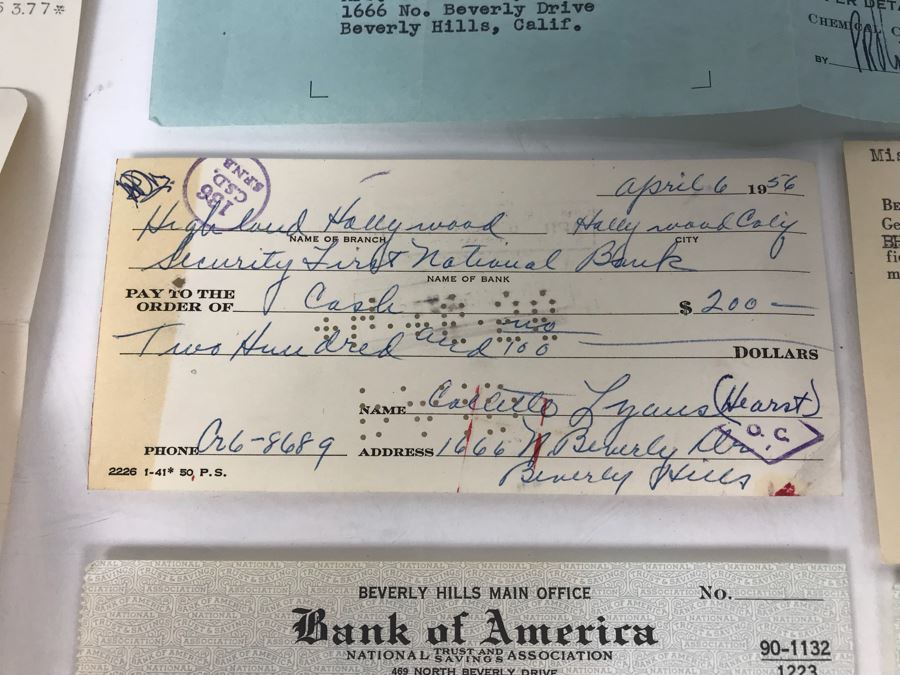 Various Bank Of America Checks Signed By Collette Lyons To Marion ...