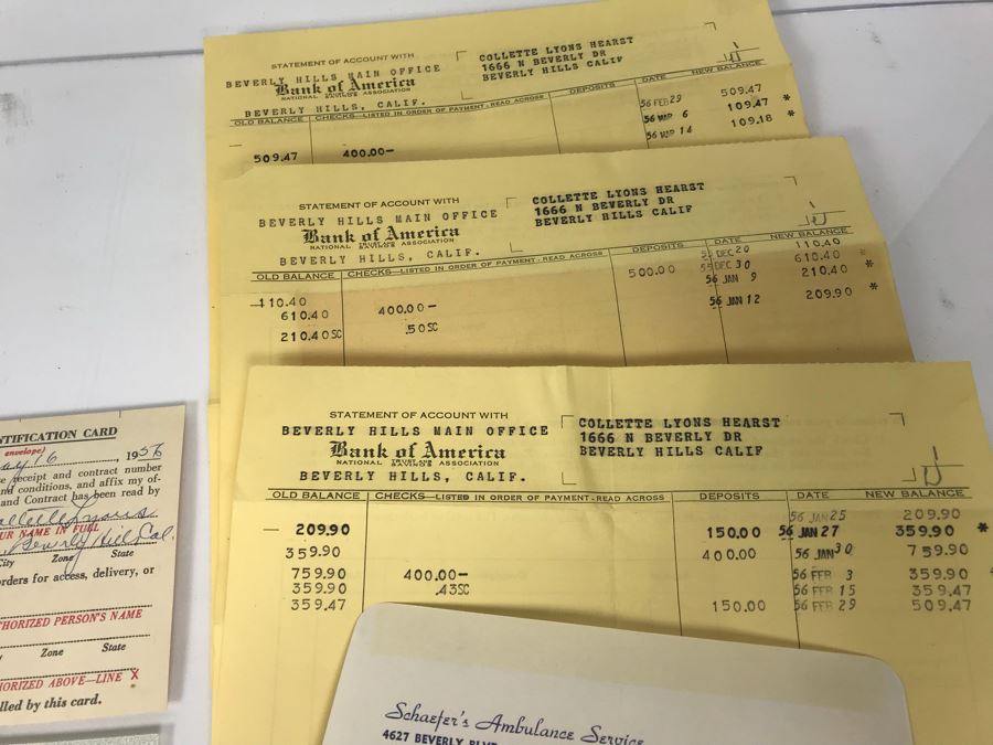 Various Bank Of America Checks Signed By Collette Lyons To Marion Davies (William Randolph Hearst's Mistress), Bank Of America Bank Statements, Bank Of America Checkbooks, Bank Statements And Other Documents (See Photos) [Photo 15]