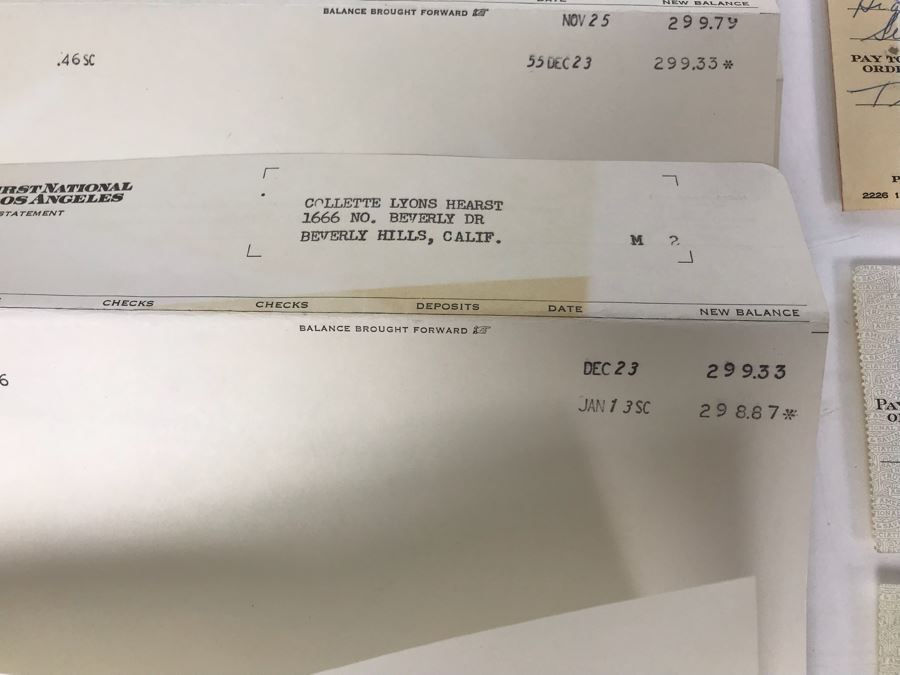 Various Bank Of America Checks Signed By Collette Lyons To Marion Davies (William Randolph Hearst's Mistress), Bank Of America Bank Statements, Bank Of America Checkbooks, Bank Statements And Other Documents (See Photos) [Photo 21]