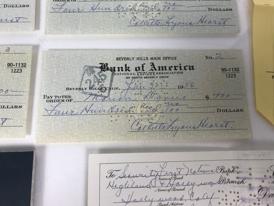Various Bank Of America Checks Signed By Collette Lyons To Marion Davies (William Randolph Hearst's Mistress), Bank Of America Bank Statements, Bank Of America Checkbooks, Bank Statements And Other Documents (See Photos) [Photo 9]