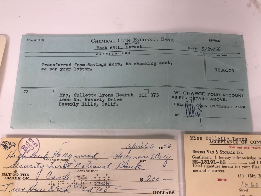Various Bank Of America Checks Signed By Collette Lyons To Marion Davies (William Randolph Hearst's Mistress), Bank Of America Bank Statements, Bank Of America Checkbooks, Bank Statements And Other Documents (See Photos) [Photo 12]
