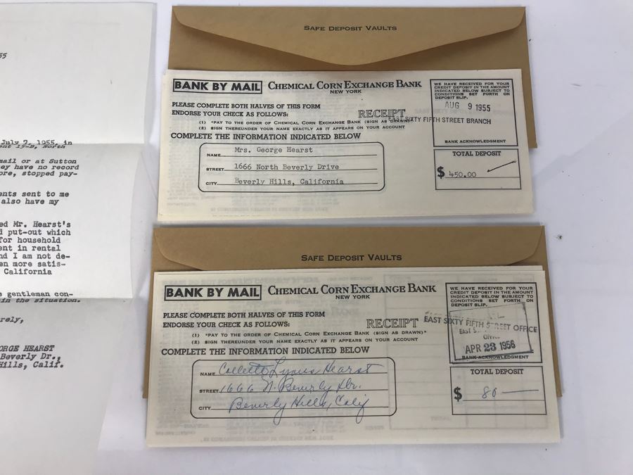 Letter From Actress Collette Lyons Regarding Misplaced Rent Check And Chemical Corn Exchange Bank Deposit Slips From Collette Lyons [Photo 3]