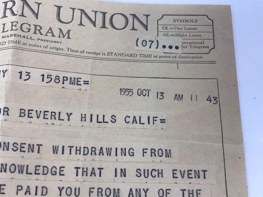 Western Union Telegram To George Hearst From Martin Huberth Regarding Money [Photo 3]