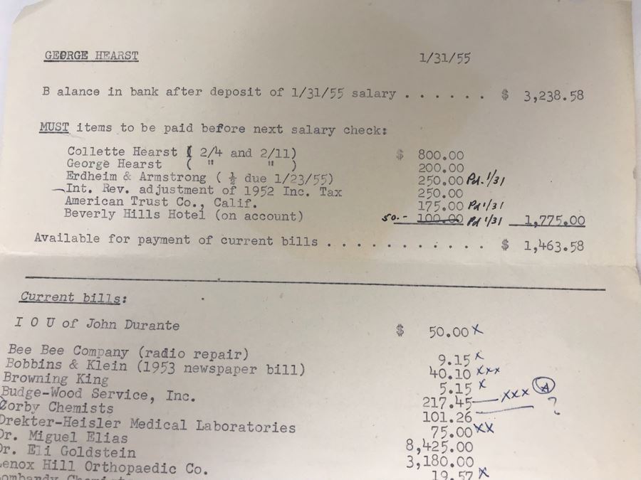 Several George Hearst Financial Budgets Accounts Payables Documents And Hearst Family Address List [Photo 5]