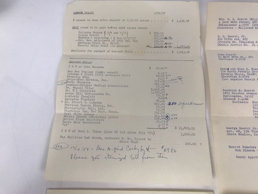 Several George Hearst Financial Budgets Accounts Payables Documents And Hearst Family Address List [Photo 4]