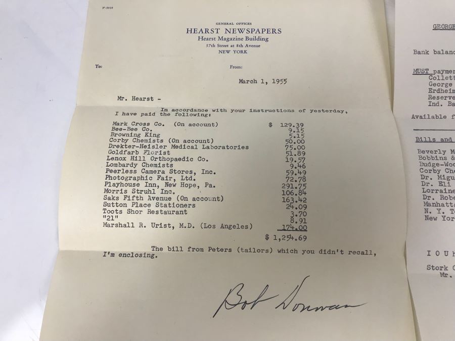 Several George Hearst Financial Budgets Accounts Payables Documents And Hearst Family Address List [Photo 7]