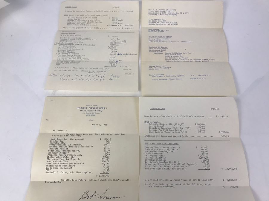 Several George Hearst Financial Budgets Accounts Payables Documents And Hearst Family Address List [Photo 1]