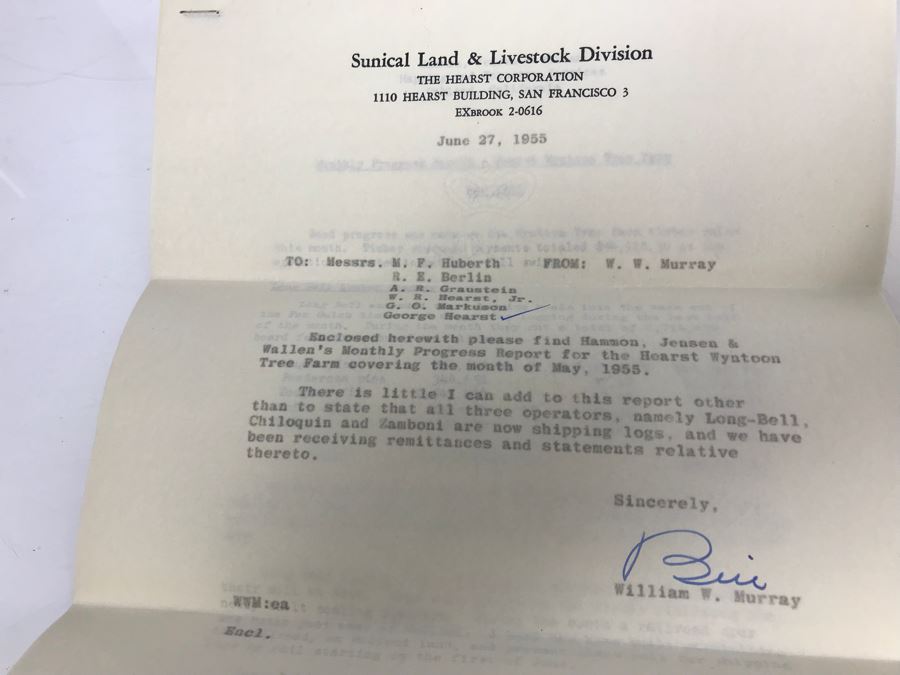 Hearst Consolidated Publications, Inc Treasurer's Report 1955 With Handwritten Notes, Financial Documents And Letters Pertaining To The Hearst Corporations Including Sunical Land & Livestock Division [Photo 22]