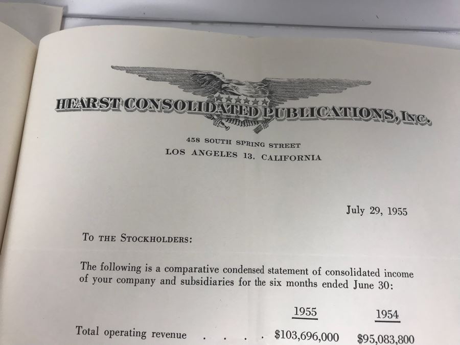 Hearst Consolidated Publications, Inc Treasurer's Report 1955 With Handwritten Notes, Financial Documents And Letters Pertaining To The Hearst Corporations Including Sunical Land & Livestock Division [Photo 13]