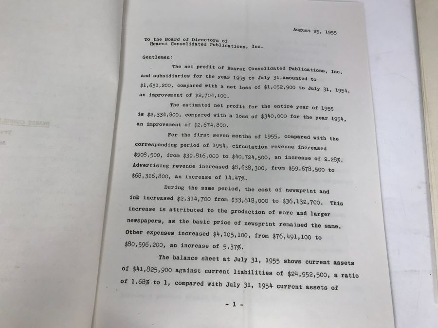 Hearst Consolidated Publications, Inc Treasurer's Report 1955 With