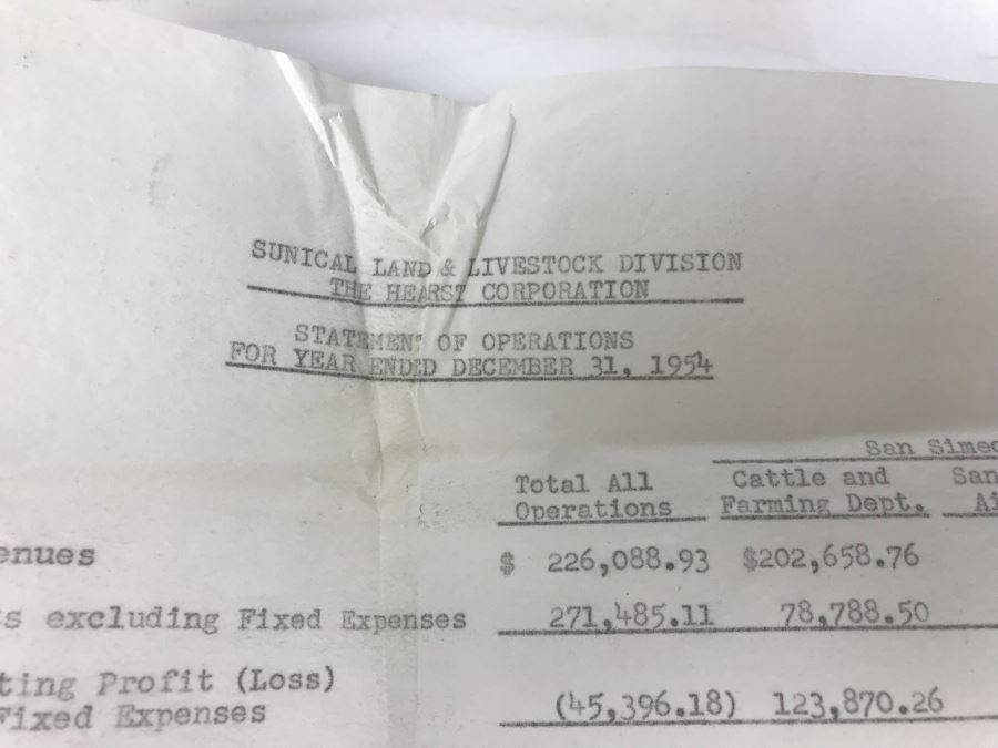 Hearst Consolidated Publications, Inc Treasurer's Report 1955 With Handwritten Notes, Financial Documents And Letters Pertaining To The Hearst Corporations Including Sunical Land & Livestock Division [Photo 25]