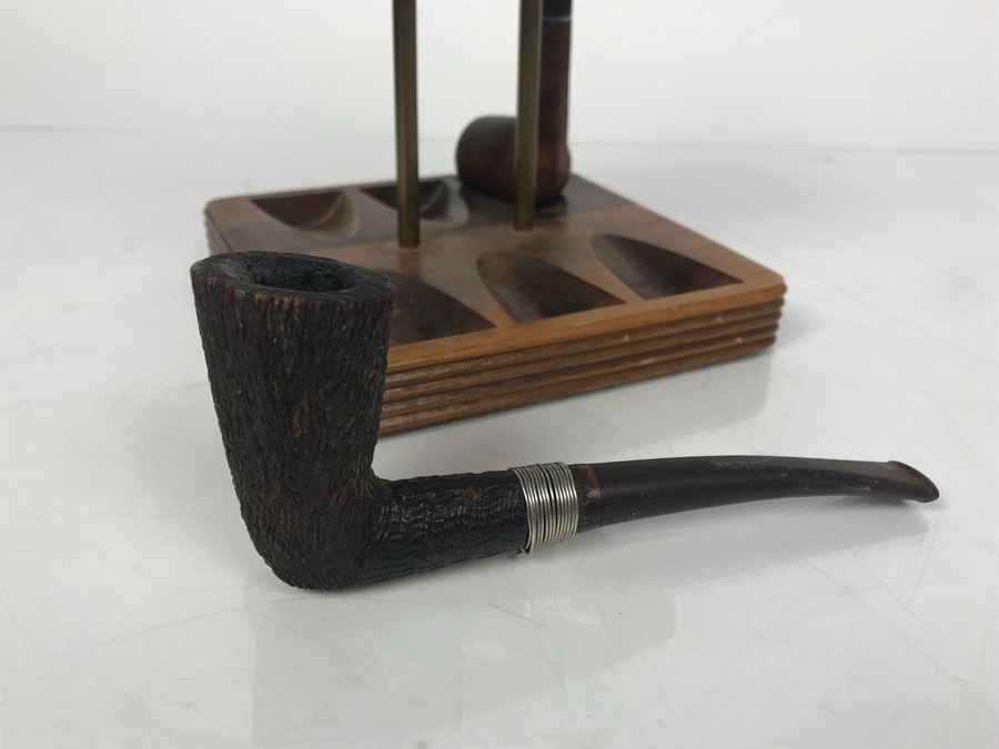 Vintage Wooden Pipe Stand With Collection Of (6) Wooden Pipes Of Various Makes (See Photos) [Photo 24]
