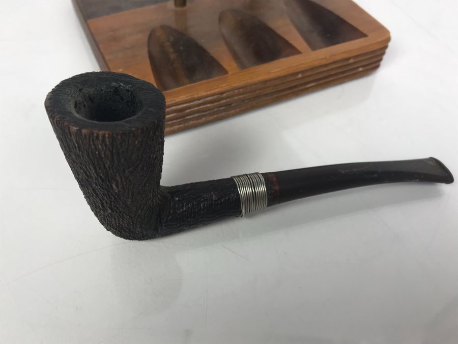 Vintage Wooden Pipe Stand With Collection Of (6) Wooden Pipes Of Various Makes (See Photos) [Photo 25]