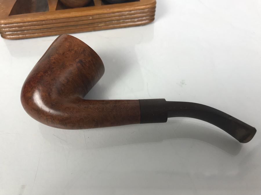 Vintage Wooden Pipe Stand With Collection Of (6) Wooden Pipes Of Various Makes (See Photos) [Photo 7]