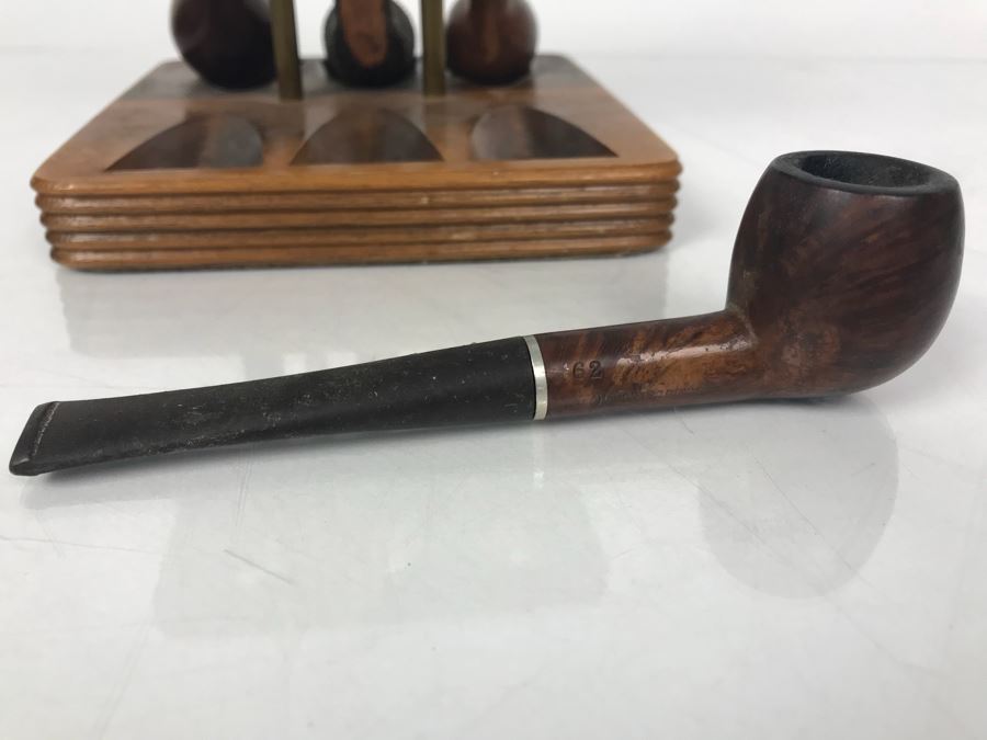 Vintage Wooden Pipe Stand With Collection Of (6) Wooden Pipes Of Various Makes (See Photos) [Photo 14]