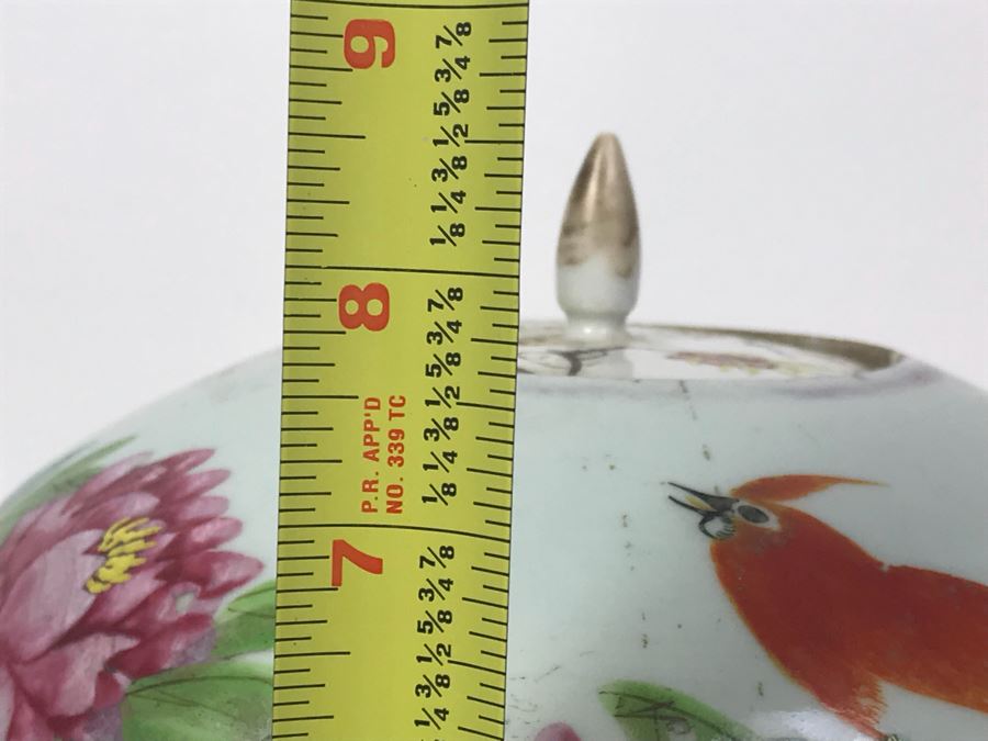 Vintage Signed Chinese Jar With Lid Apx 9'H X 9'W (Very Slight Chip On Inside Of Rim In Photos) [Photo 19]