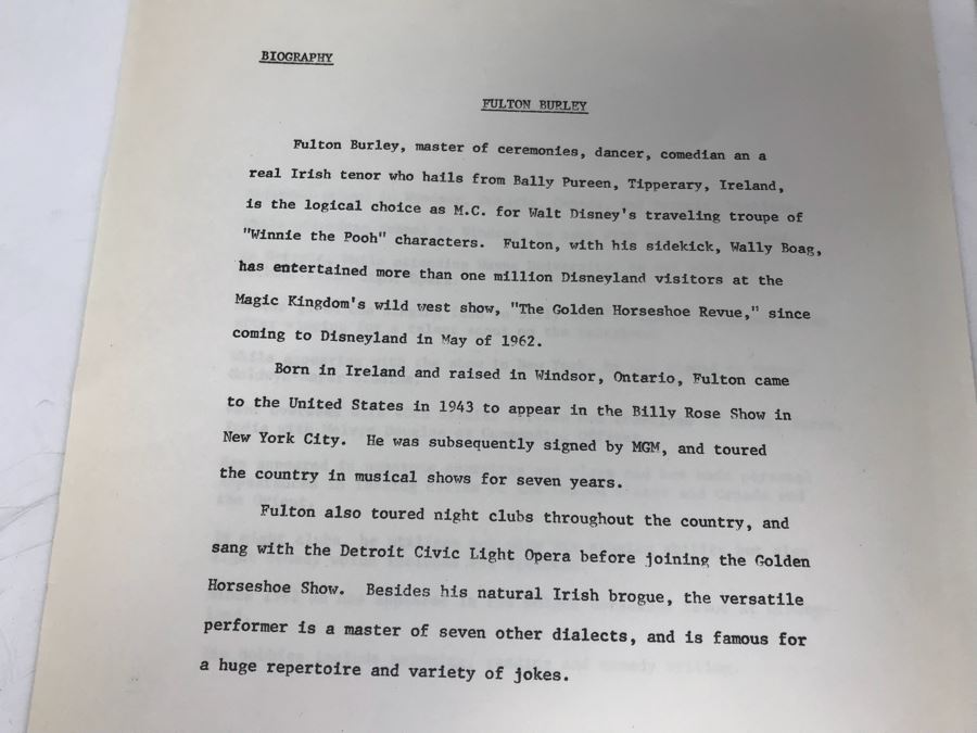 Signed Fulton Burley Headshot Photograph With Biography Of His Work With Disneyland And Walt Disney Promoting Movies [Photo 4]