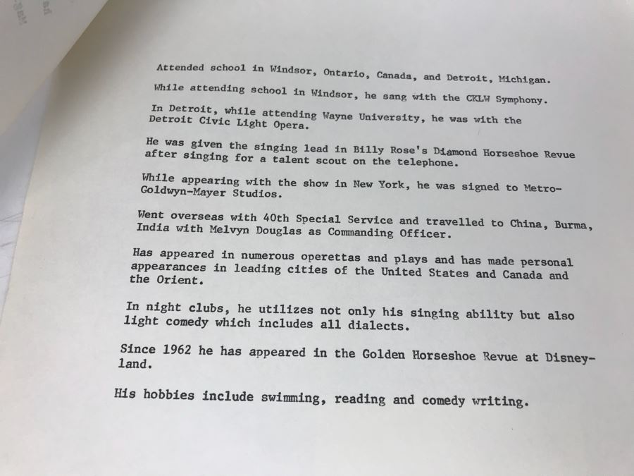 Signed Fulton Burley Headshot Photograph With Biography Of His Work With Disneyland And Walt Disney Promoting Movies [Photo 5]