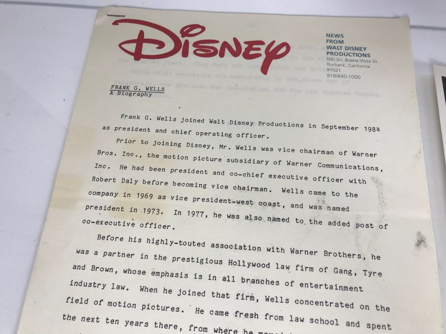 Collection Of Walt Disney Related Photographs Featuring Disney Characters And Fulton Burley And Disney 1984 Press Release Bios Of Michael D. Eisner And Frank G. Wells [Photo 5]
