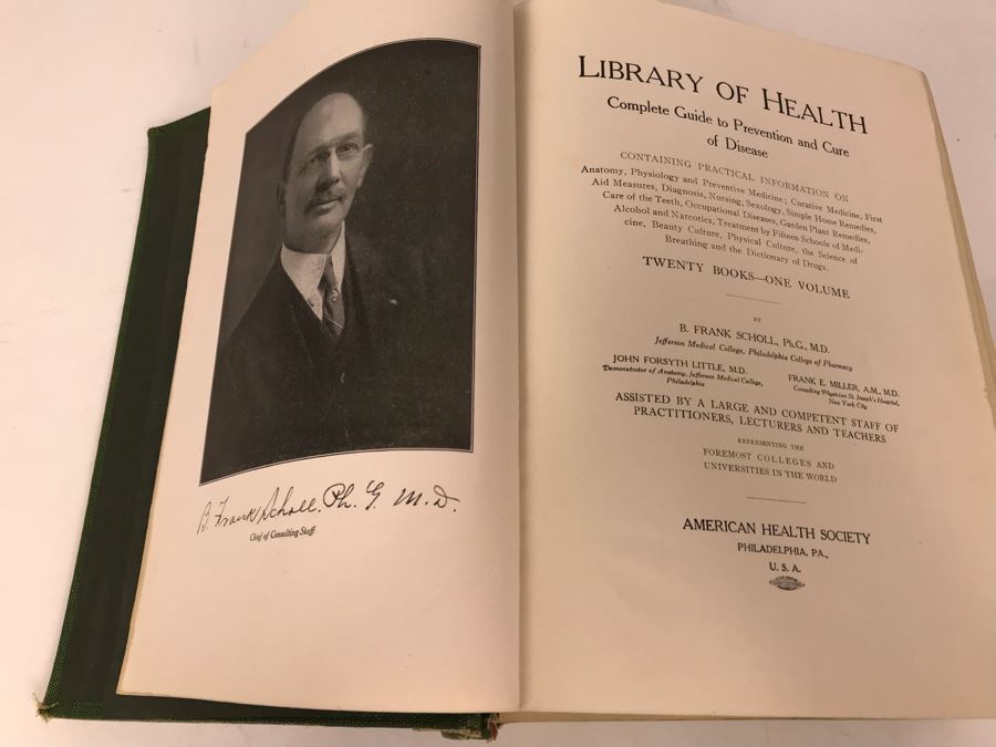 Impressive 1916 Hardcover Book - Library Of Health Complete Guide To Prevention And Cure Of Disease Twenty Books - One Volume By B. Frank Scholl 1,774 Pages With Many Illustrations [Photo 7]