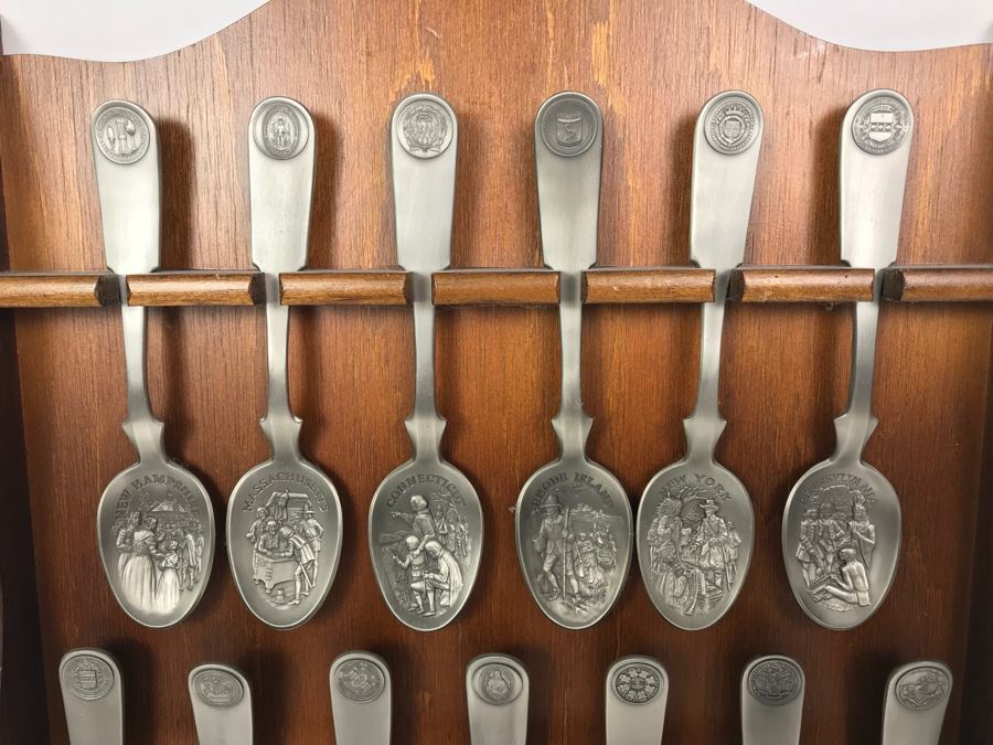 Pewter Spoon Collection Featuring Northeast US States With Display Rack [Photo 5]