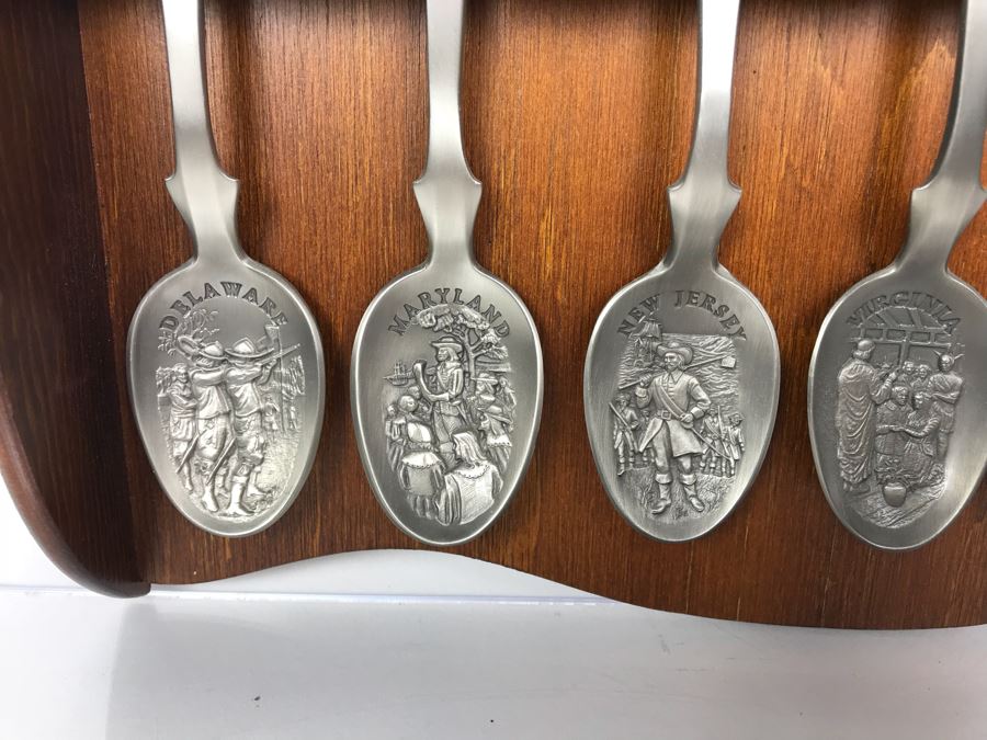 Pewter Spoon Collection Featuring Northeast US States With Display Rack [Photo 8]