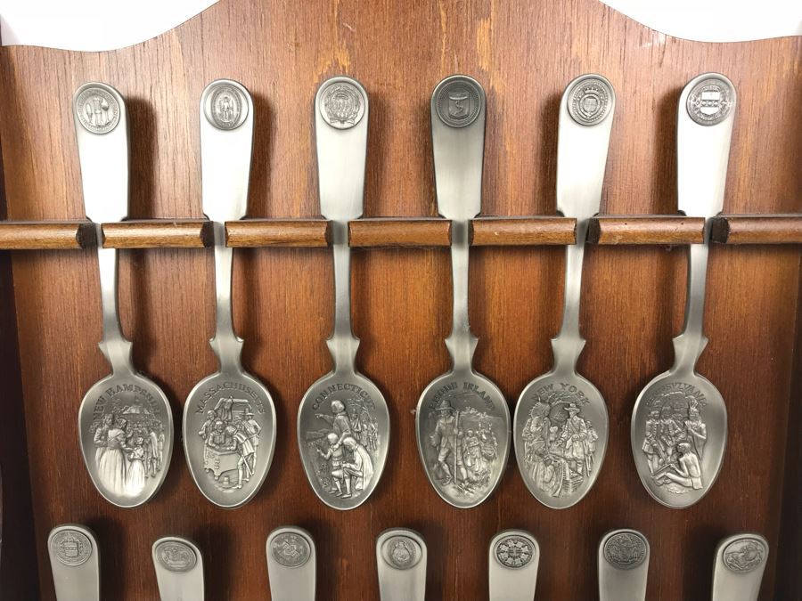 Pewter Spoon Collection Featuring Northeast US States With Display Rack [Photo 4]