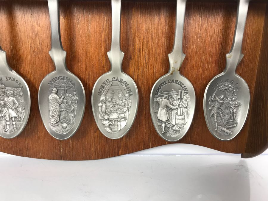 Pewter Spoon Collection Featuring Northeast US States With Display Rack [Photo 9]