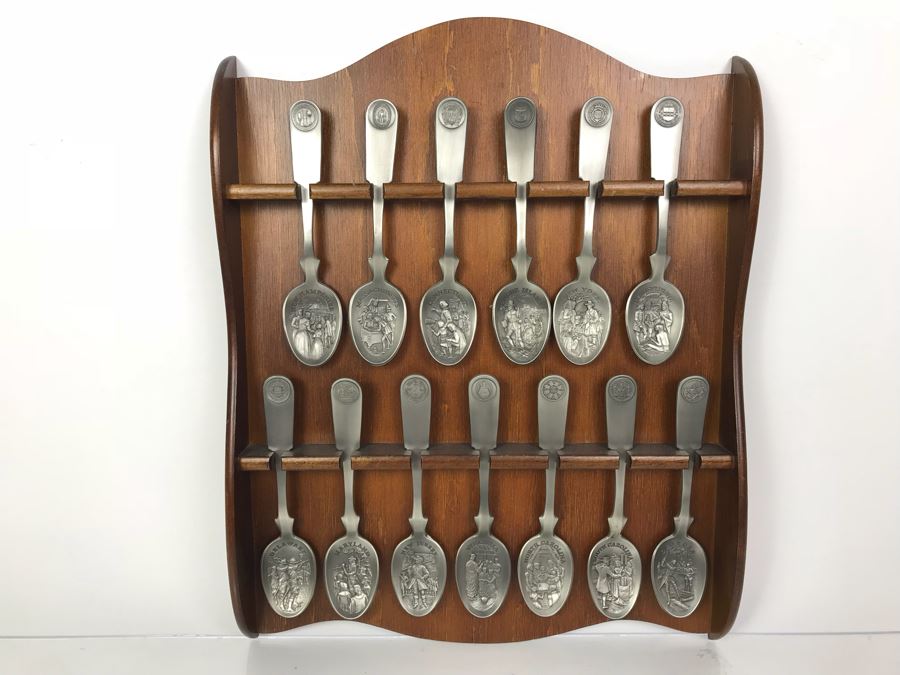 Pewter Spoon Collection Featuring Northeast US States With Display Rack [Photo 1]