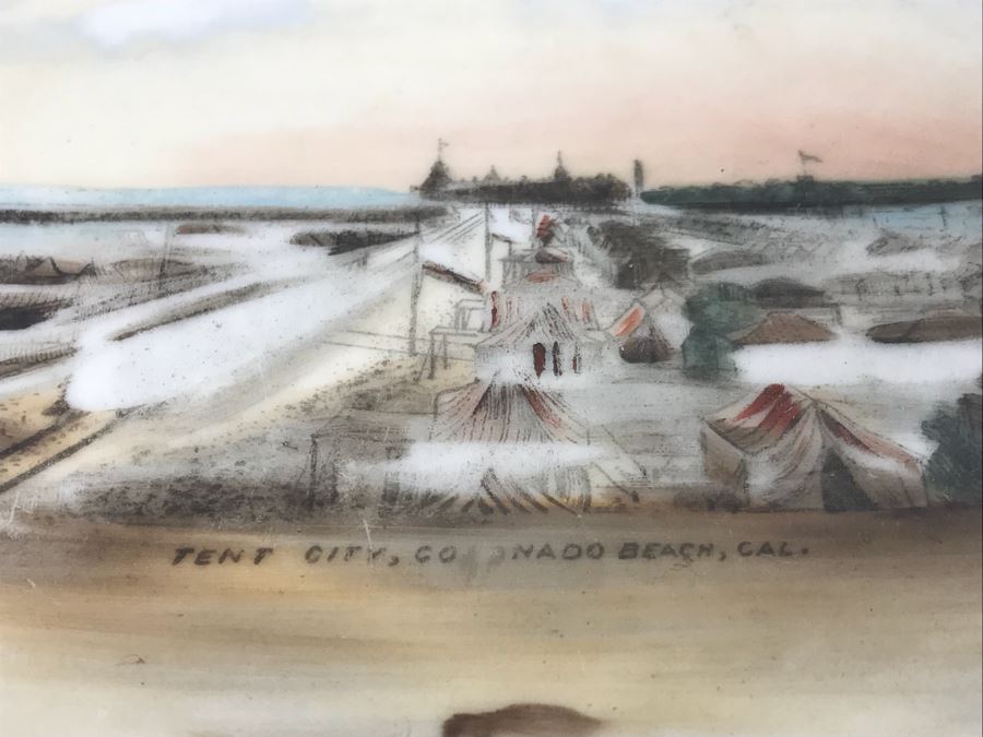 Wheelock Dresden Bowl With Painting Of Tent City In Coronado Beach, CA Filled With Vintage Marbles Collection [Photo 5]