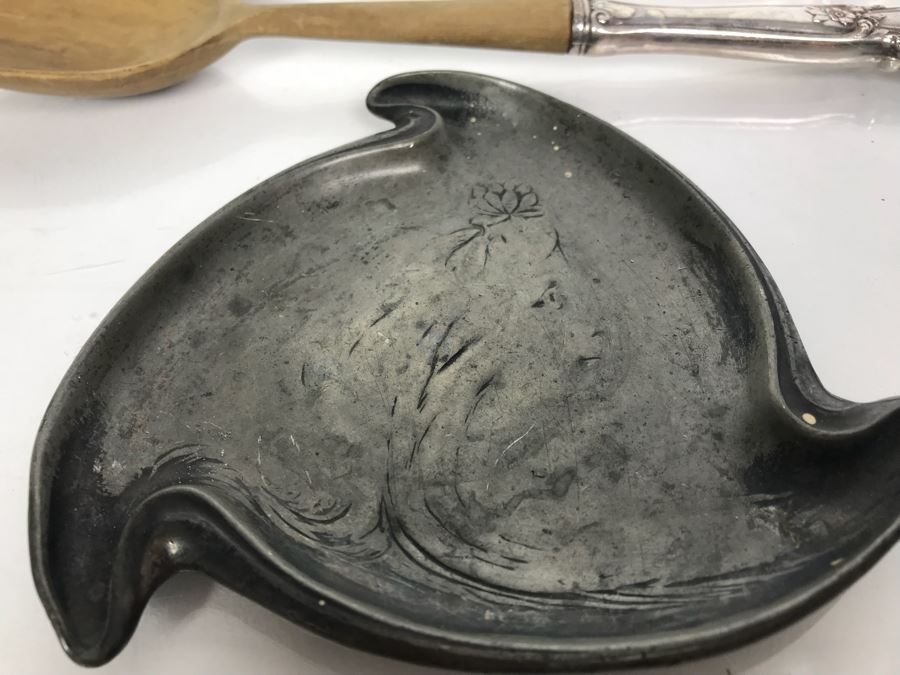 Vintage Coca-Cola Ice Pick And Bottle Opener, Vintage Art Nouveau Pin Tray And Sterling Silver Handled Salad Spoon And Fork [Photo 5]