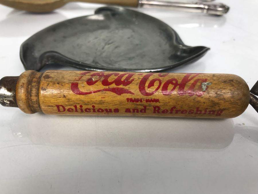Vintage Coca-Cola Ice Pick And Bottle Opener, Vintage Art Nouveau Pin Tray And Sterling Silver Handled Salad Spoon And Fork [Photo 2]