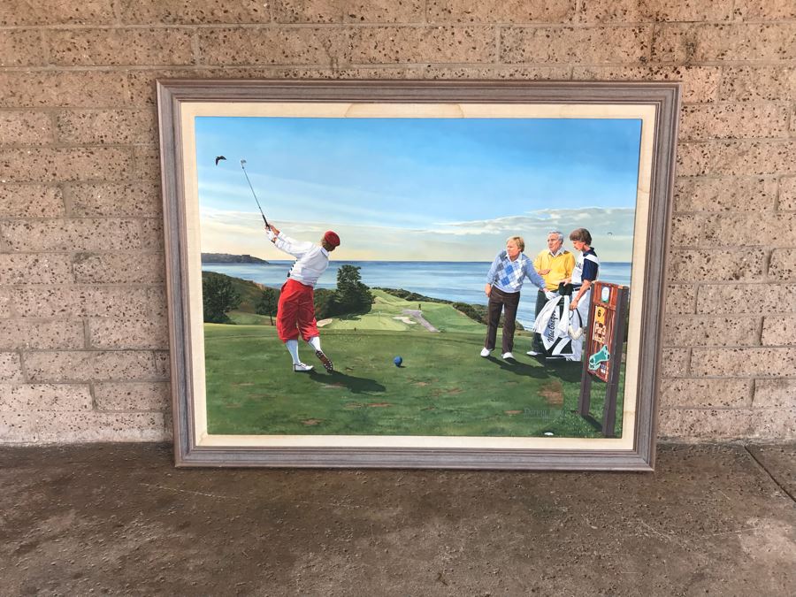 Large 48' X 36' Original Danny Day Oil Painting Of Torrey Pines Golf Course In La Jolla Featuring Golfing Legends Payne Stewart, Arnold Palmer And Jack Nicklaus - Estimate $12,000 - This Item Has A Reserve [Photo 21]