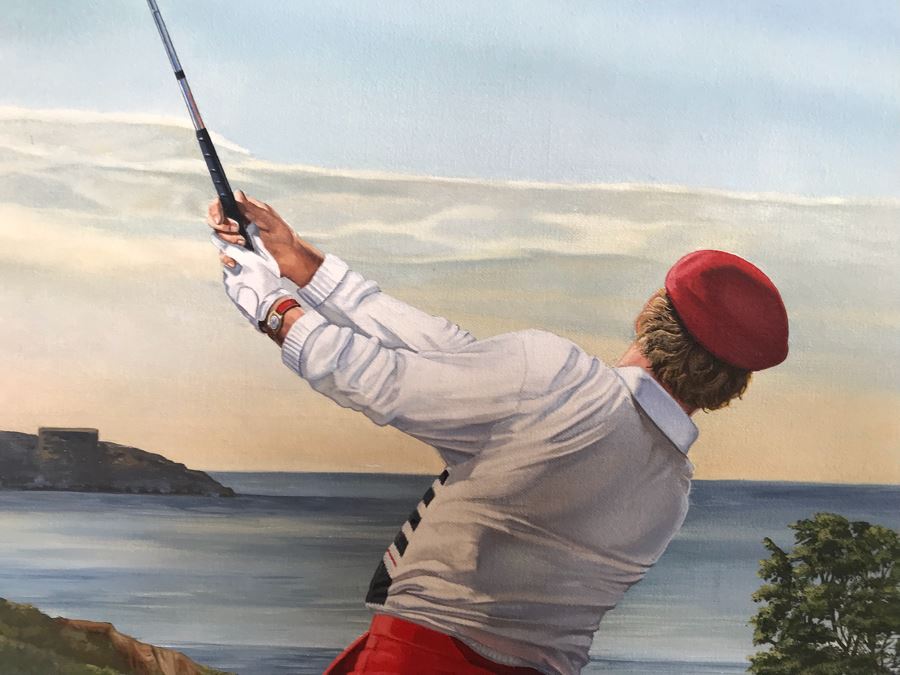 Large 48' X 36' Original Danny Day Oil Painting Of Torrey Pines Golf Course In La Jolla Featuring Golfing Legends Payne Stewart, Arnold Palmer And Jack Nicklaus - Estimate $12,000 - This Item Has A Reserve [Photo 7]