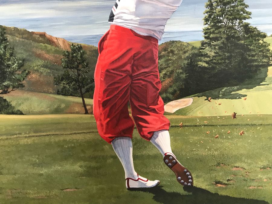 Large 48' X 36' Original Danny Day Oil Painting Of Torrey Pines Golf Course In La Jolla Featuring Golfing Legends Payne Stewart, Arnold Palmer And Jack Nicklaus - Estimate $12,000 - This Item Has A Reserve [Photo 8]