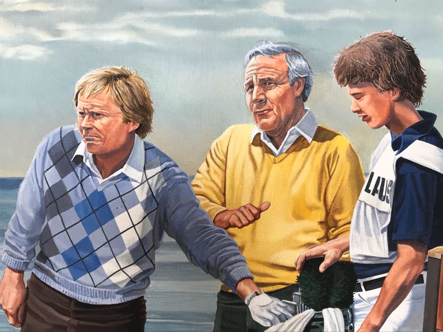 Large 48' X 36' Original Danny Day Oil Painting Of Torrey Pines Golf Course In La Jolla Featuring Golfing Legends Payne Stewart, Arnold Palmer And Jack Nicklaus - Estimate $12,000 - This Item Has A Reserve [Photo 4]